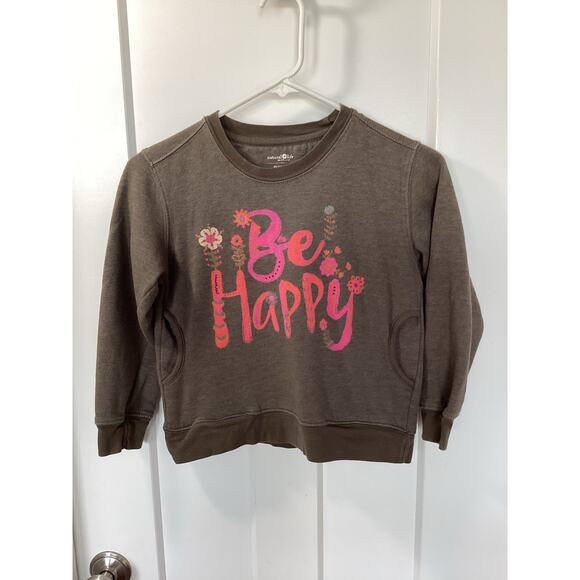 Girls Natural life graph sweatshirt be happy floral boho brown - Picture 3 of 9